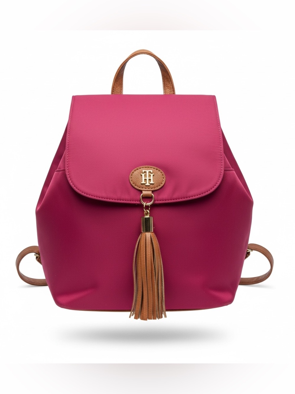 Tommy Hilfiger Pink Fushia Leather Backpack Tassel Womens Bag 10”